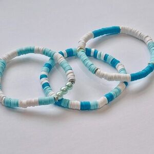 Handmade Blue and White Beaded Bracelets Set